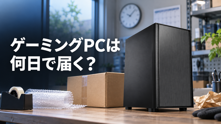 『ゲーミングPCは何日で届く？』の文字と、発送準備中のH17ゲーミングPC