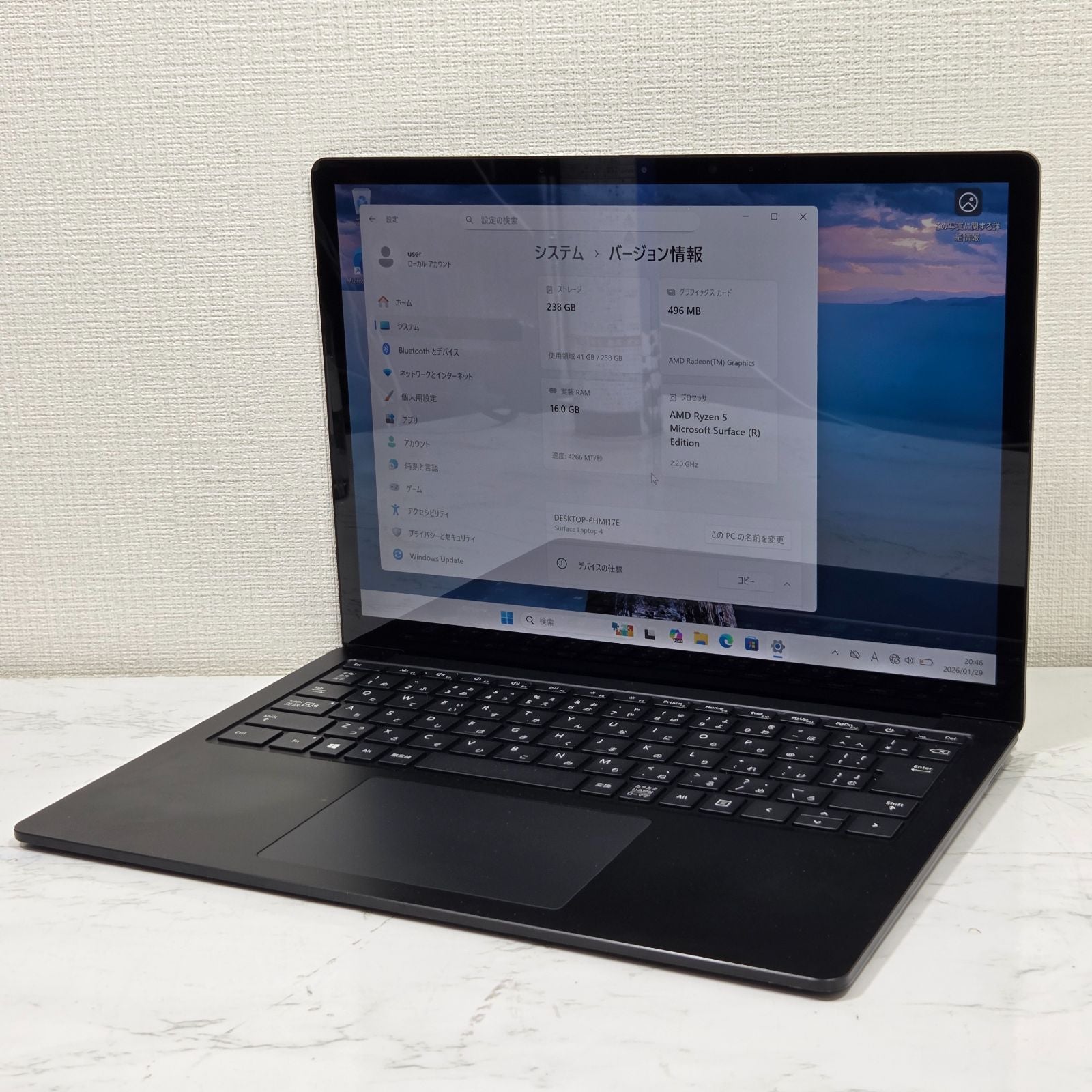 【良品】【1週間保証】Surface Laptop 4 / Ryzen 5 4680U / 16GB / 256GB / Win11 007842