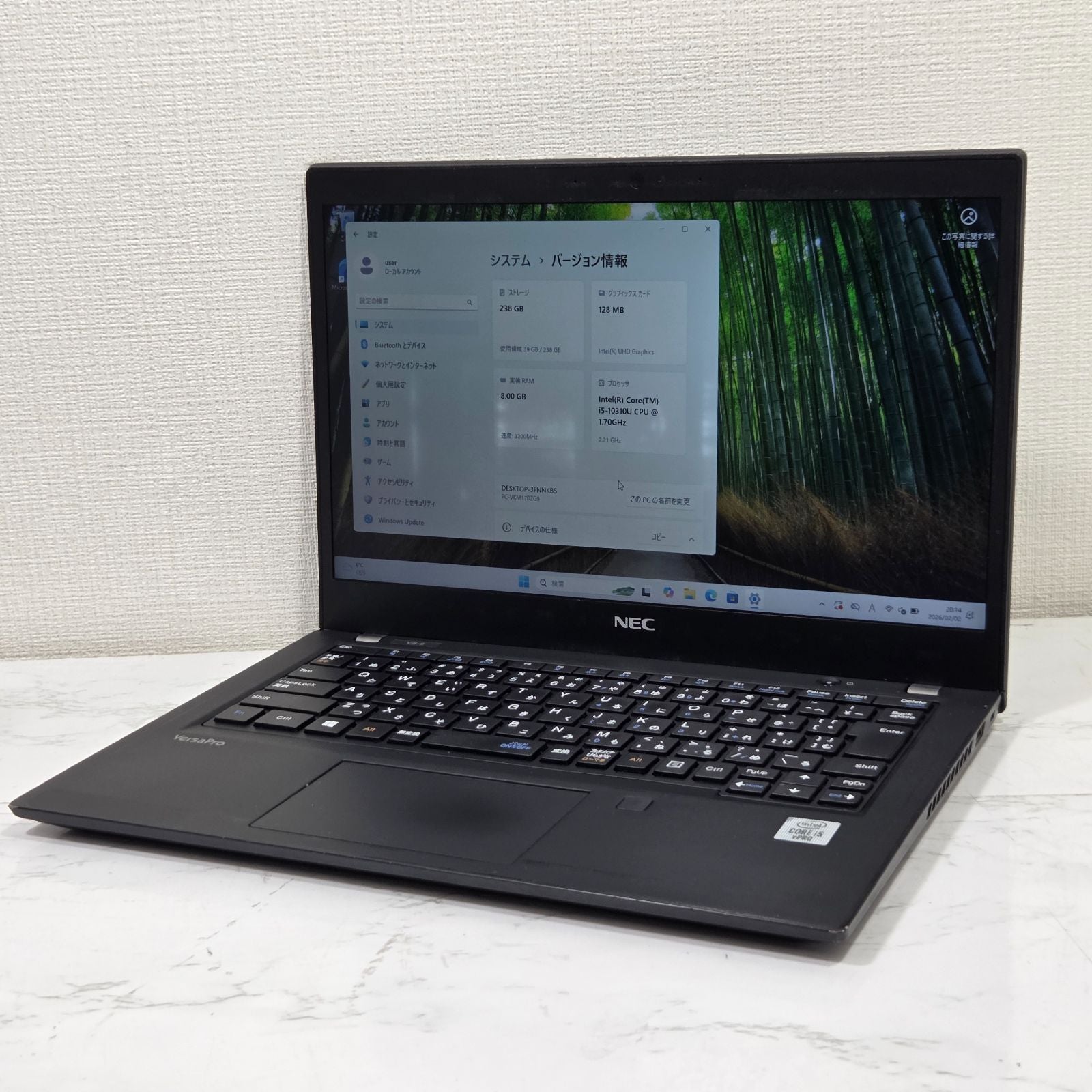 【良品】【1週間保証】NEC VersaPro / Core i5 10310U / 8GB / 256GB / Win11 000644