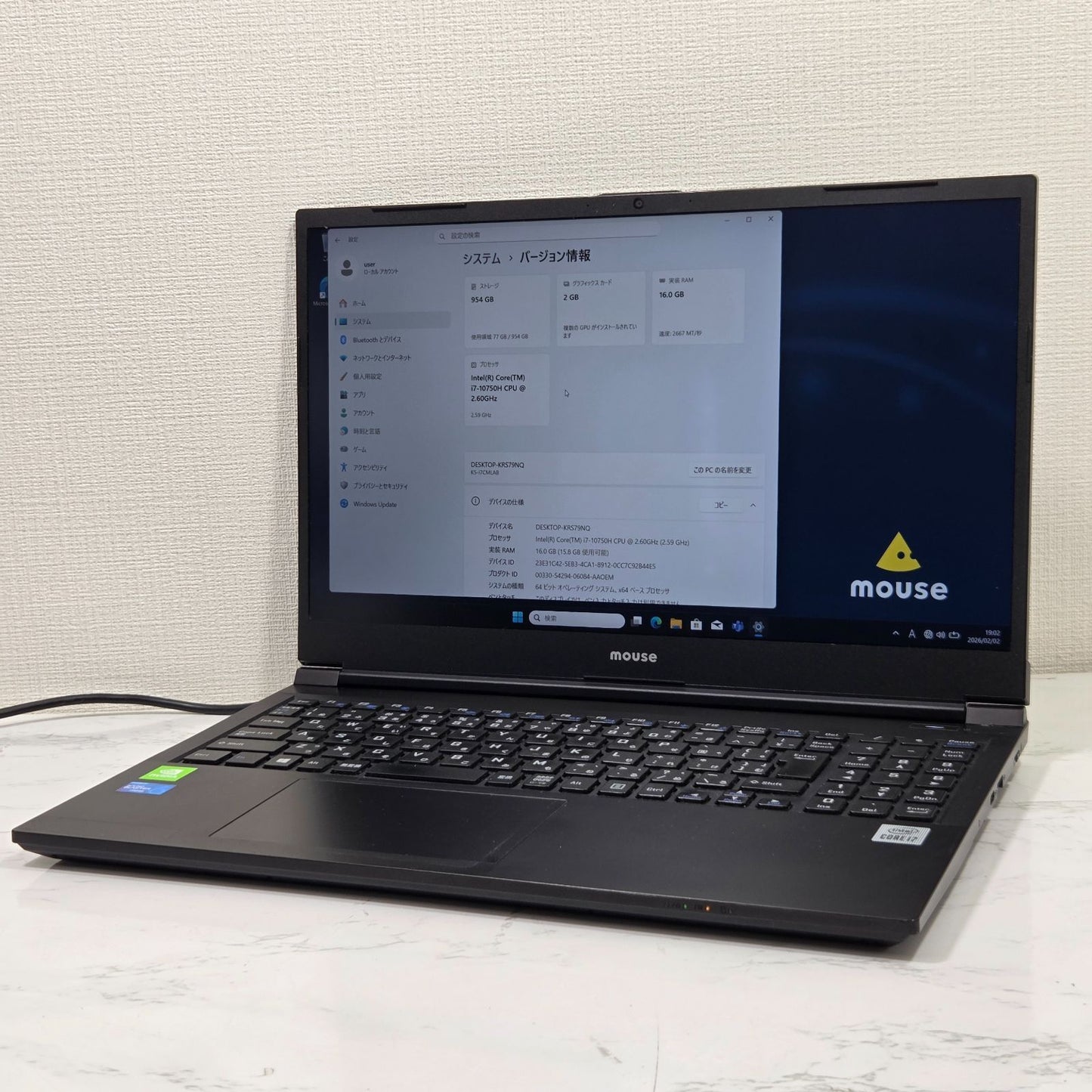 【美品】【1週間保証】mouse K5 / Core i7 10750H / 16GB / 1TB / MX350 / Win11 000552