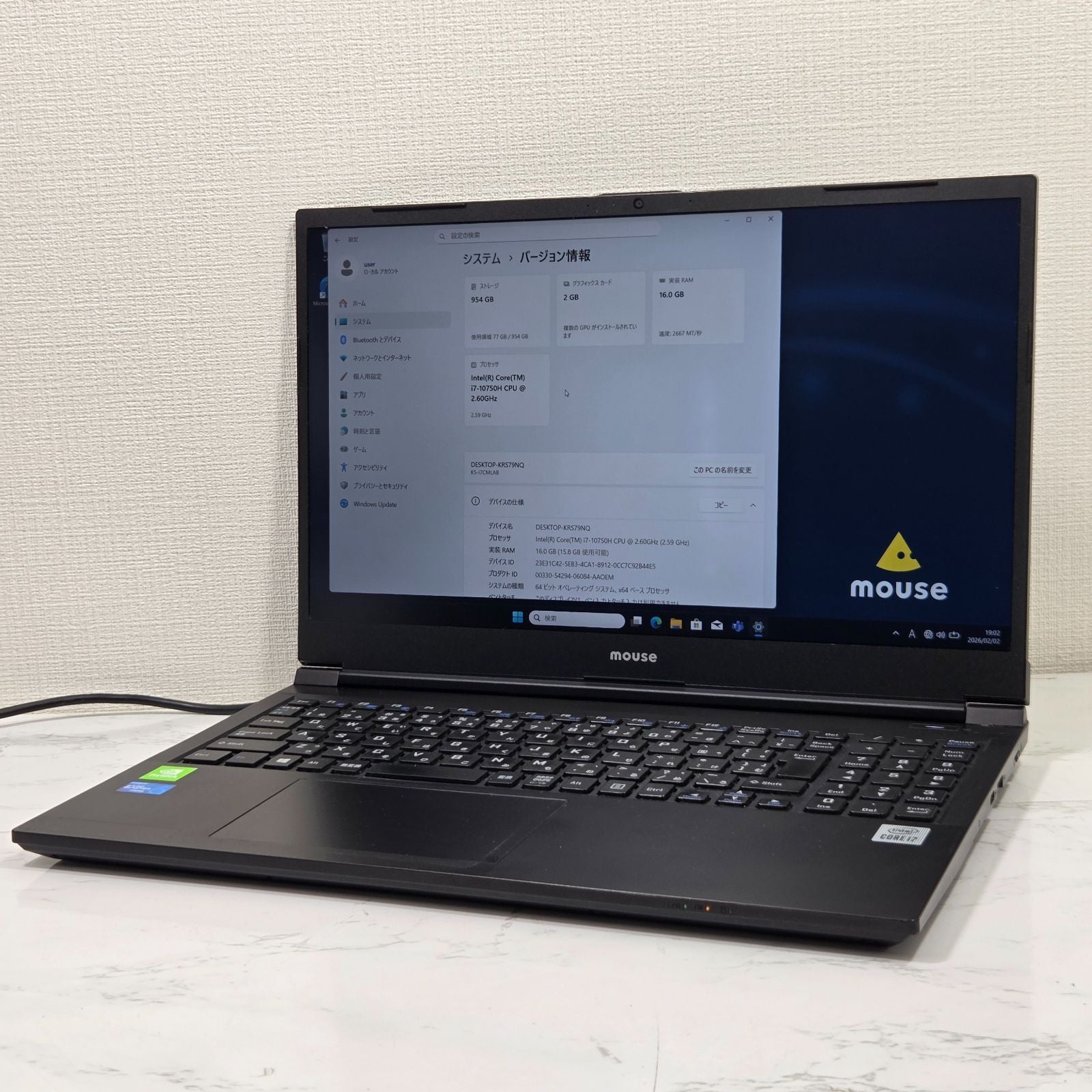 【美品】【1週間保証】mouse K5 / Core i7 10750H / 16GB / 1TB / MX350 / Win11 000552