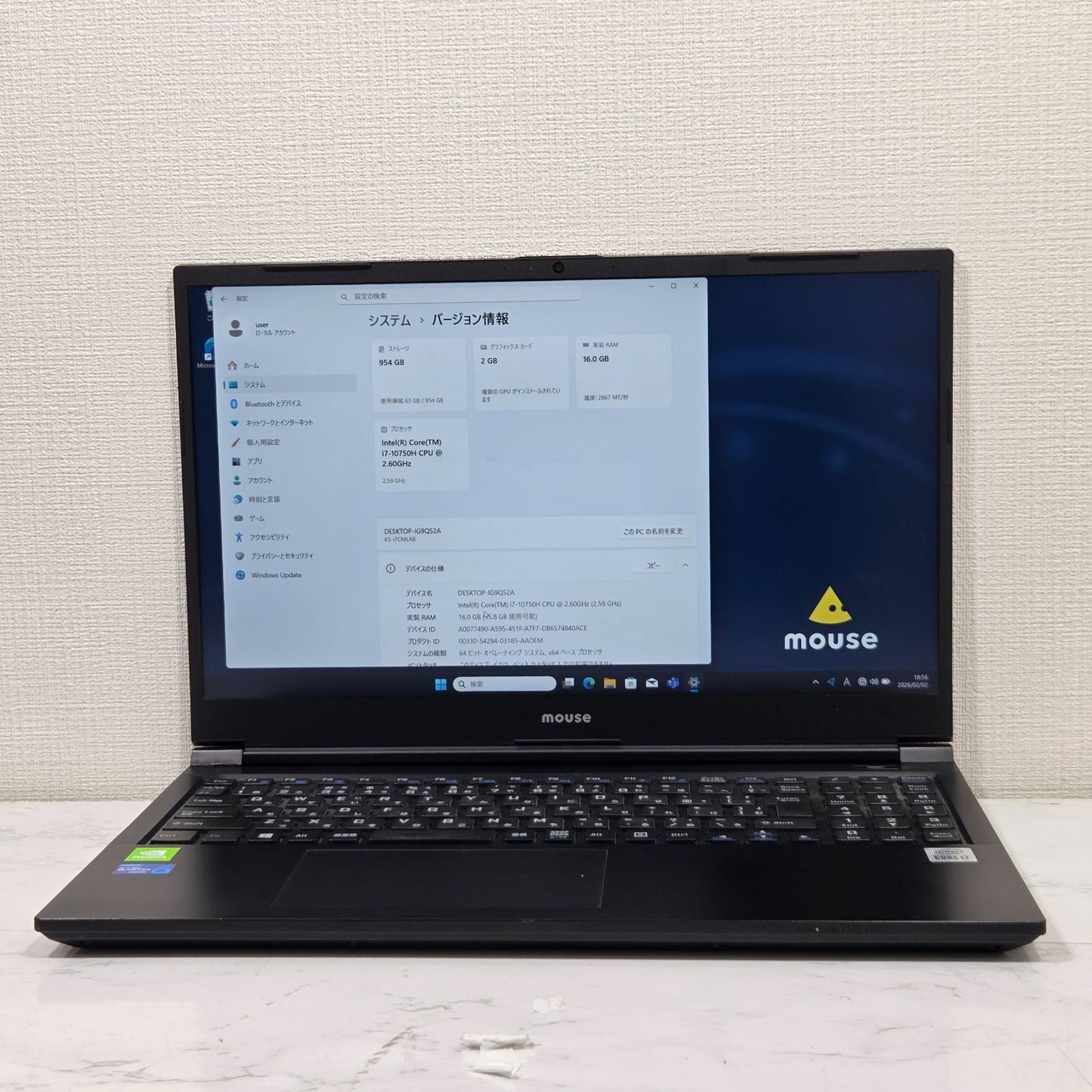 【美品】【1週間保証】mouse K5 / Core i7 10750H / 16GB / 1TB / MX350 / Win11 000553