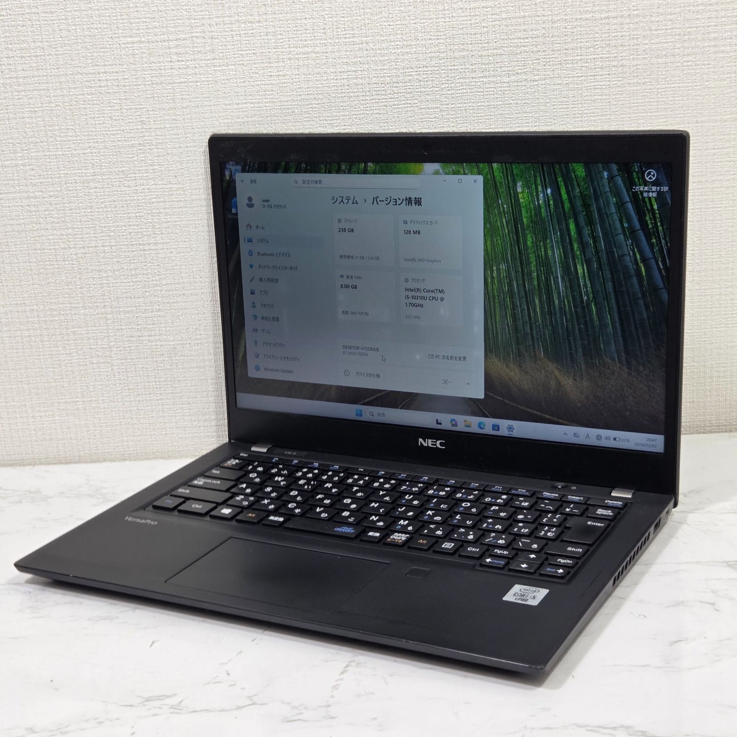 【良品】【1週間保証】NEC VersaPro / Core i5 10310U / 8GB / 256GB / Win11 000642