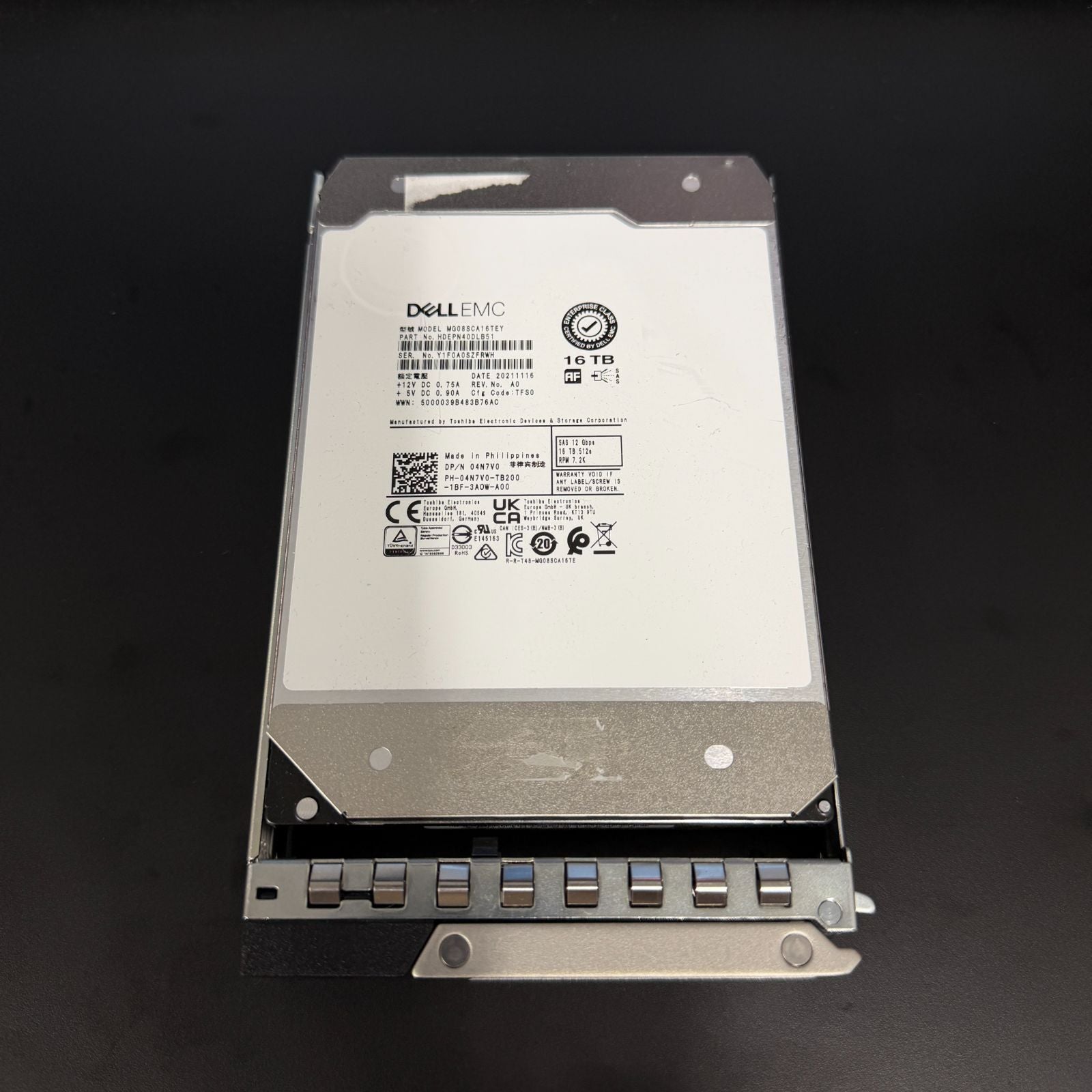 DELL OEM TOSHIBA MG08SCA16TEY 16TB SAS 12Gbps マウンタ付 6台セット
