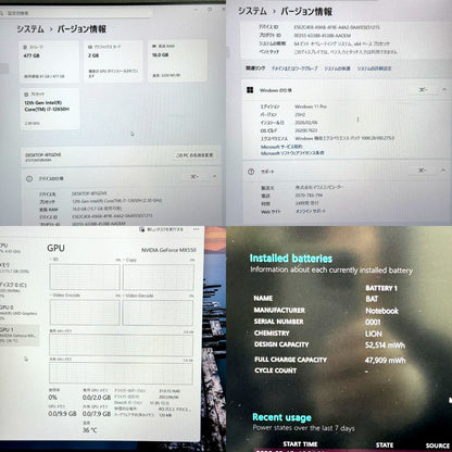 【美品】【1週間保証】mouse K5 / Core i7 12650H / 16GB / MX550 000366