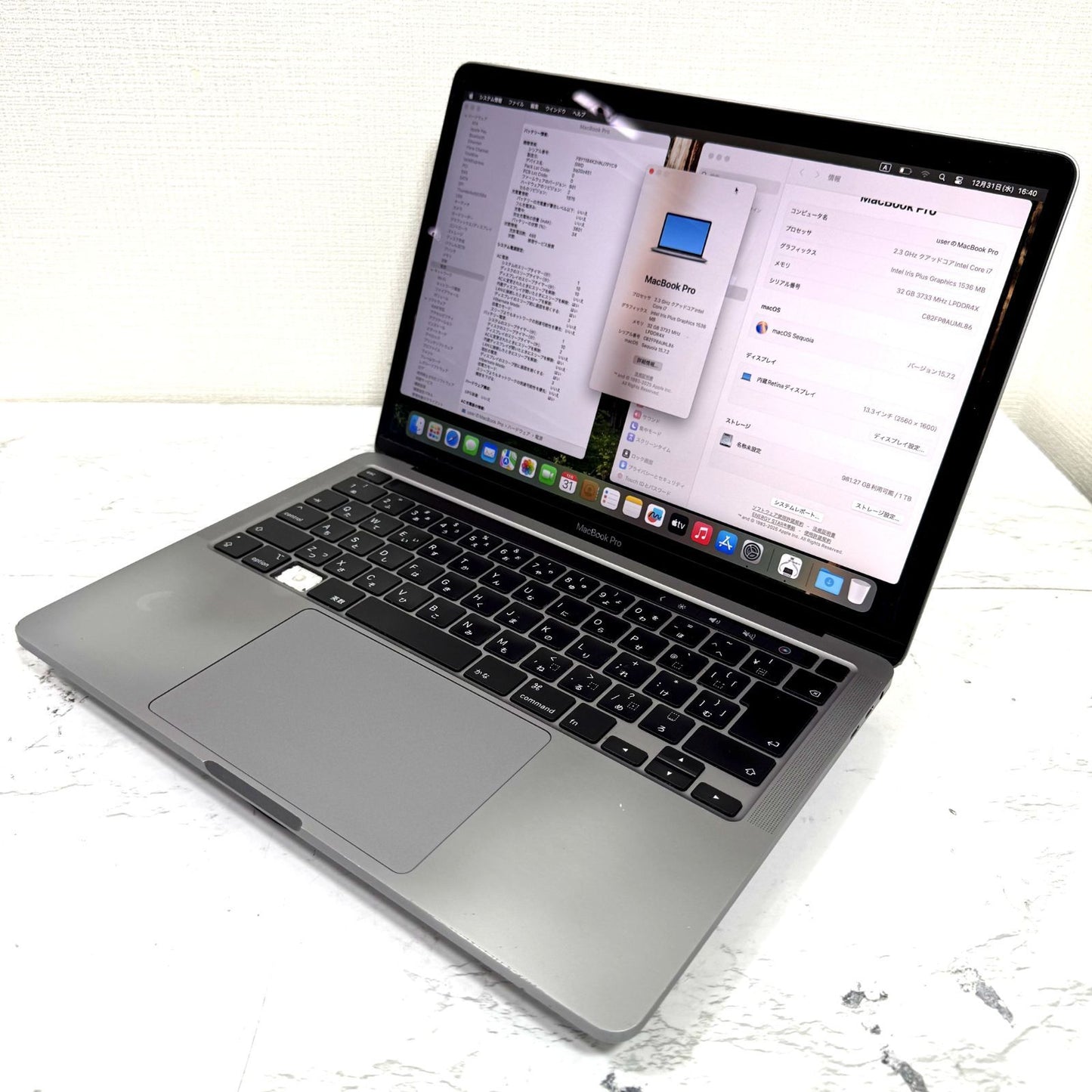 【キー欠損】【1週間保証】MacBook Pro 13インチ 2020 / Core i7（2020） / 32GB / 1TB / 充放電回数498回 191916