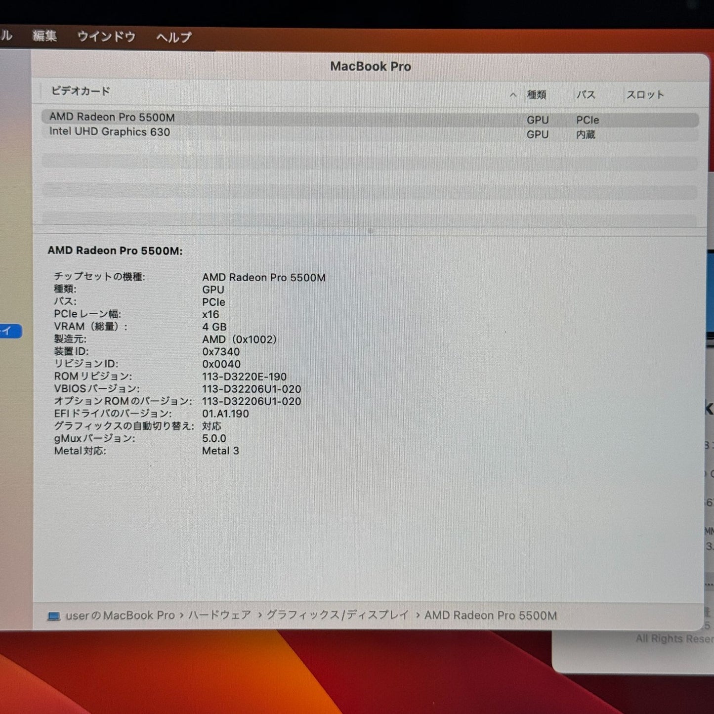 【傷あり】【1週間保証】MacBook Pro 16インチ / 2019 / Core i9 9980HK / 32GB / 1TB 191385