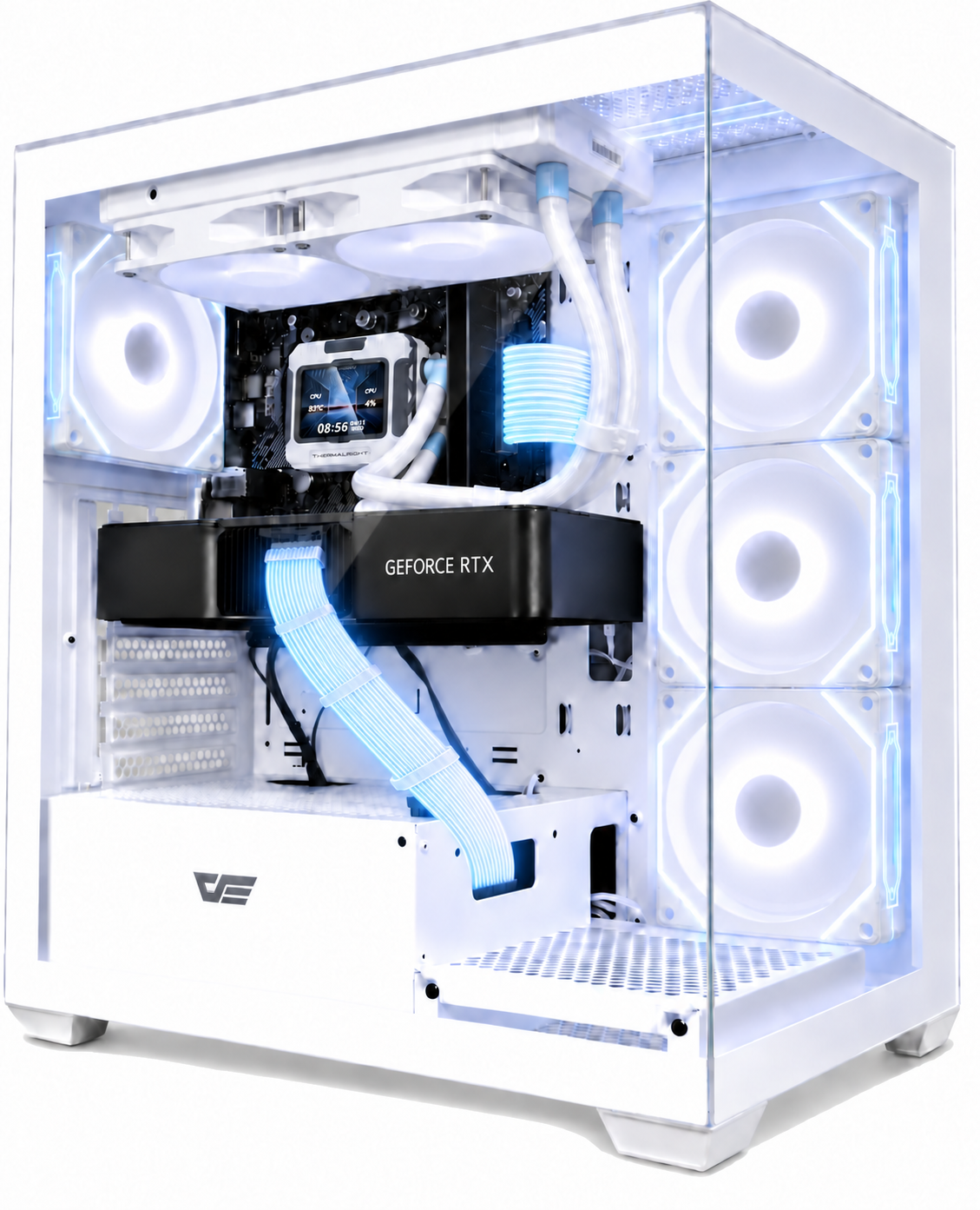 DS900 ホワイトに液晶水冷クーラーと光るRGBスリーブケーブルを組み込んだ HYDRO VISION