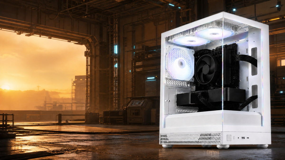 夕暮れの格納庫で撮影したTITAN Gaming AQUA UNO ホワイト
