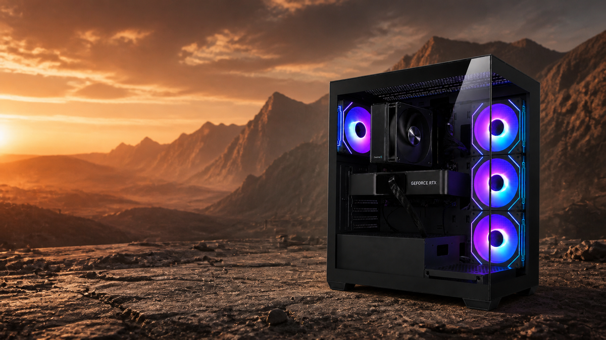 夕暮れの岩山高原で撮影した販売中のTITAN Gaming DS900 ブラック