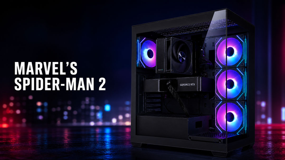 雨の夜景を望む高層テックスタジオに置かれた販売中のTITAN Gaming DS900 ブラック