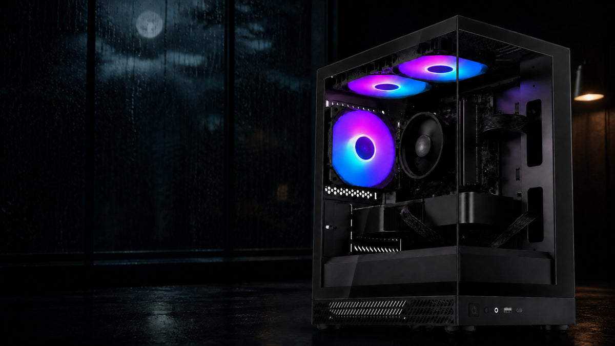 雨の夜の調査室で撮影したTITAN Gaming AQUA UNO ブラック