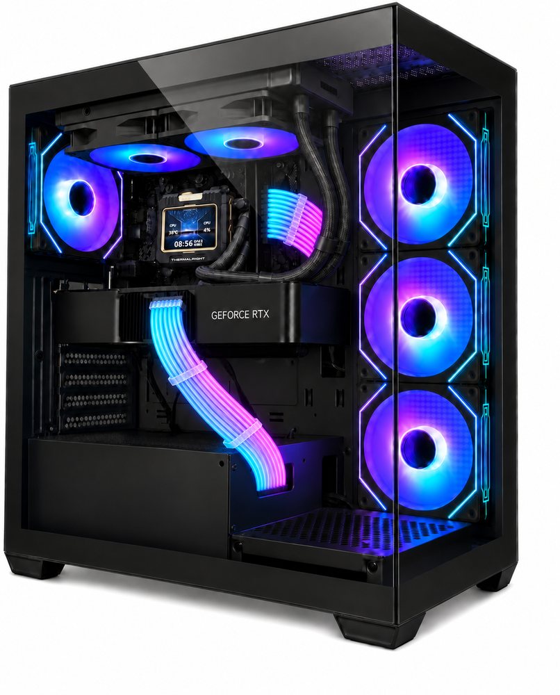 DS900 ブラックに液晶水冷クーラーと光るRGBスリーブケーブルを付けた例
